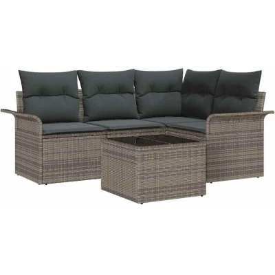 Image of vidaXL 4 Piece Garden Sofa Set with Cushions Black Poly Rattan