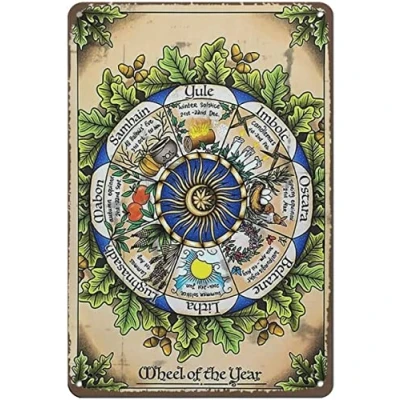 Image of Shabby Durable Thick Signes,Wheel of The Year Tin Sign, Wiccan Witches Decor,Wall Sign Mothers Day Metal Signs Spring Wall Decor 6x8 in