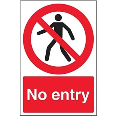 Image of V Safety No Entry Pedestrian Prohibition Sign 200mm x 300mm Self Adhesive Vinyl
