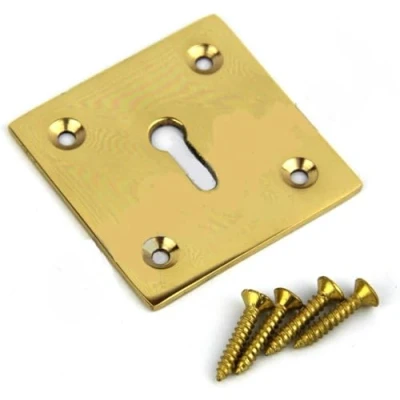 Image of Square Keyhole Cover Escutcheon 50mm x + Screws (Polished Brass)