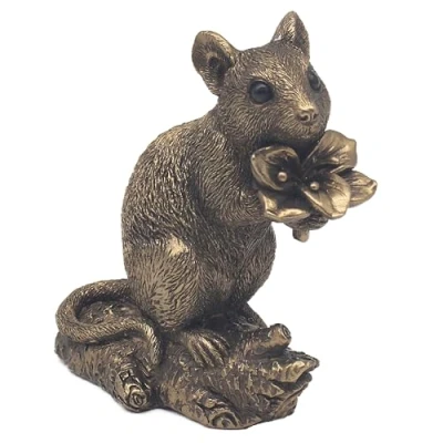 Image of Lesser &amp; Pavey Reflections Bronze Effect Mouse Ornament Flowers, Tree, Apple and More Designs Cute House Decoration or Gift (Flowers)
