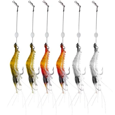 Image of WANBY Artificial Silicone Soft Shrimp Lure Baits Set Luminous Swimbait Fishing with Hooks Tackle Freshwater/Saltwater (6PCS)