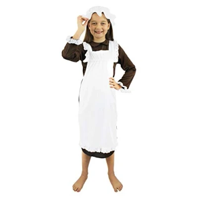 Image of VICTORIAN COSTUME FOR GIRLS. FLORENCE NIGHTINGALE FANCY DRESS COSTUME. MAID DRESS. WORLD BOOK DAY POOR VILLAGER GIRL OUTFIT. HISTORICAL SIZE: LARGE