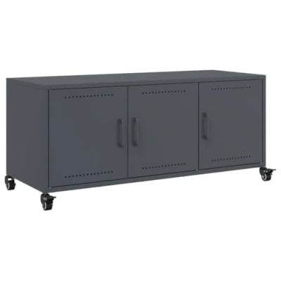 Image of vidaXL TV Cabinet Stand Unit Media Anthracite Cold Rolled Steel with 3 Doors Easy Maintenance and Mobility 100.5 x 39 43.5 cm