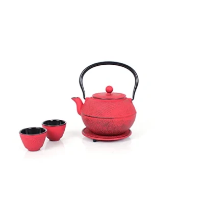 Image of Echtwerk Cast Iron Tea Set, Teapot 1.1L with Removable Strainer, Maker Saucer, Vintage Design Set for Making Loose Tea, Yellow