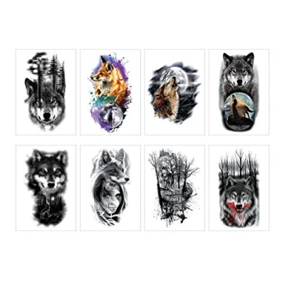 Image of Spestyle 8pcs/package Wolf Temporary Tattoo Sticker for Women Men Fashion Body Art Adults Waterproof Hand Fake Tatoo