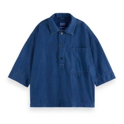 Image of Scotch &amp; Soda Lightweight Popover Shirt Blouse, Women&#039;s, Size: 10, Washed indigo
