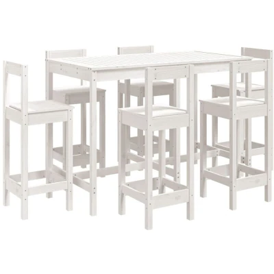 Image of vidaXL 7 Piece Garden Bar Set White Solid Wood Pine