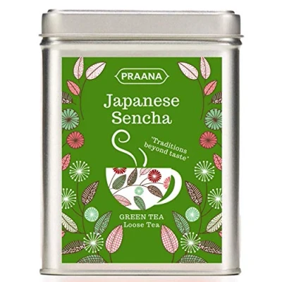 Image of PRAANA TEA Premium Japanese Sencha Green Tea, Gift Tin, 100 g