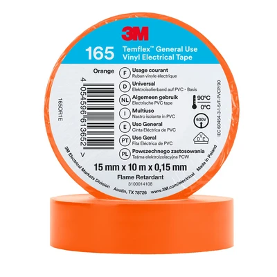 Image of 3M Temflex™ 165 165OR1E Electrical Tape Orange (L x W) 10 m 15 mm