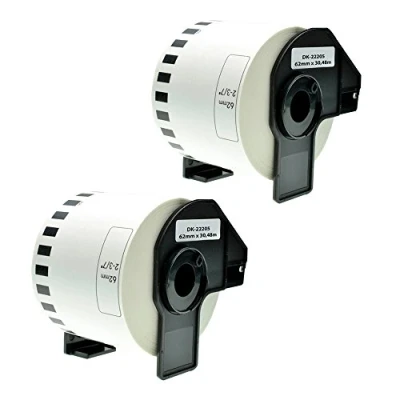 Image of PerfectPrint Compatible Label Roll Replacement for Brother QL 810W 820NWB 580N 800 1050 1050N 1060N 500 550 570 DK 22205 (Black on White, 2 Pack)