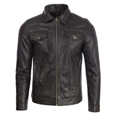 Image of Aviatrix Men&#039;s Super soft Real Leather Classic Harrington Fashion Jacket (AGQ5) XL