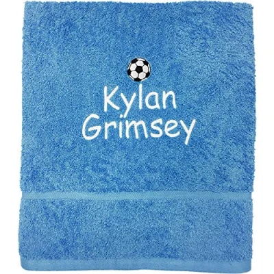 Image of TeddyTs Personalised Name Embroidered Football Hand Towel (Blue)