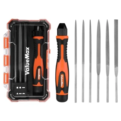 Image of ValueMax Needle File Set, Interchangeable Mini Wood Metal 6PCs Files with Handle, Flat, Round, Square and Triangle for Precision Crafts, &amp; Work