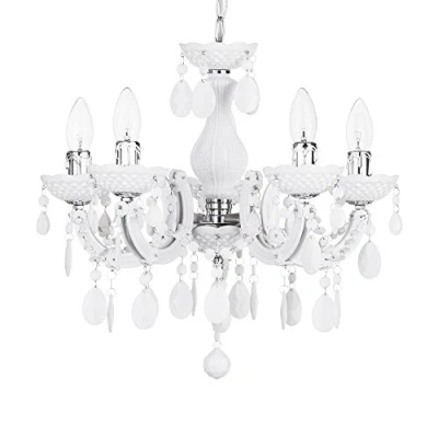 Image of LITECRAFT Marie Therese Chandelier Ceiling Light Crystal Effect 5 Arm (White, with LED Bulbs)