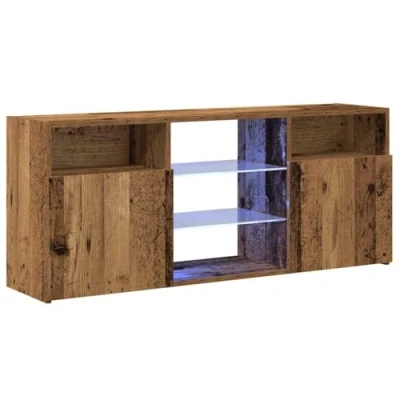 Image of vidaXL TV Cabinet with RGB LED Lights Old Wood Finish, Engineered Wood, 120x30x50cm Modern Design, Ample Storage, USB Connected