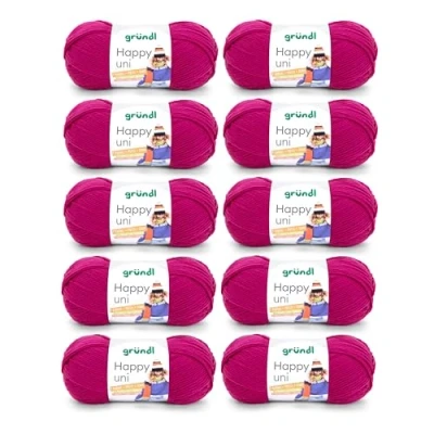 Image of Gründl “Happy Uni, 10x balls of 100 g knitting yarn, 100% acrylic, 40 cm x 39 9 cm, Polyacrylic, fuchsia,
