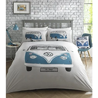 Image of Volkswagen VW Official Licensed &#039;On Tour&#039; design, Campervan Duvet Quilt Cover Set, Bedding (King Set)