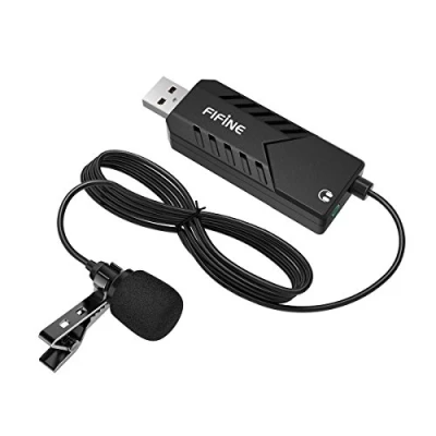 Image of FIFINE USB Lavalier Microphone, Clip on Cardioid Condenser Computer mic Plug and Play Lapel Microphone with Sound Card for PC Mac K053