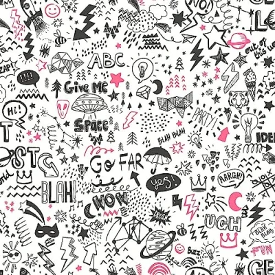 Image of Holden Decor Doodle White Neon Pink Wallpaper 13340 Modern Hand Drawn