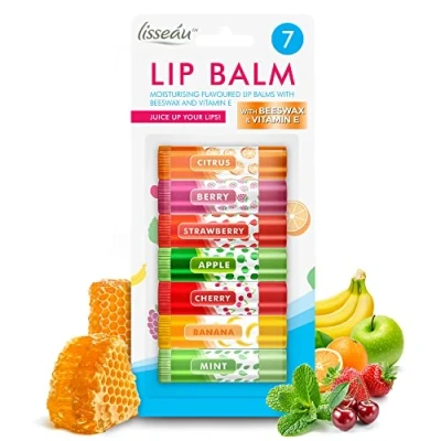 Image of 7pk Lip Balm Set Flavoured Balms with Beeswax and Vitamin E Moisturising Multipack Protect &amp; Hydrate Stick Lipbalm Moisturiser Girls