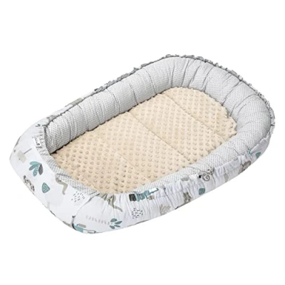 Image of Medi Partners Baby nest Pod Newborn Sleepyhead 100% Cotton 100x60x15cm Bed Pillow Accessories Cocoon for Babies (Mint Zoo with beige Plush)