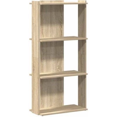 Image of vidaXL 3 tier bookcase/sonoma oak shelf engineered wood storage unit modern decor versatile display shelves 60x30x120 cm