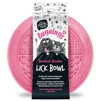 Image of Bugalugs Dog Mat Bowl 100% Food Grade Cat &amp; Licky Mats For Dogs Lick Reduce Stress Anxiety Single (Pink)