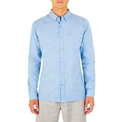 Image of Hurley Men ONE&amp;ONLY Woven L/S Tops Blue Ok, Large