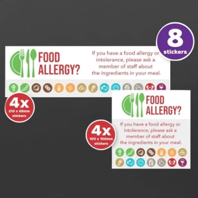 Image of Mileta Customer Allergen Symbols &amp; Ingredients Awareness Pub Cafe Notice (2 X Display Options)