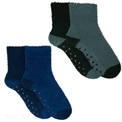 Image of 4 Pairs Mens Boys Cosy Socks Slipper Bed Super Soft Fluffy Fleece Warm Thermal Non Slip, UK 7 11, Black / Navy