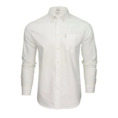 Image of Ben Sherman Mens Long Sleeve Button Down Classic Cotton Oxford Shirt 48578 White