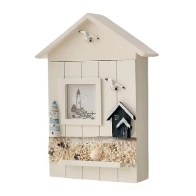 Image of Zyqixluk Key Holder Wall Mount Mediterranean Style Cabinet Home Decor Small White Box Farmhouse DéCor Premium With 6 Hooks,A1