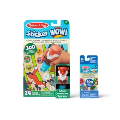 Image of Melissa &amp; Doug Sticker WOW Fox Bundle: 24 Page Activity Pad, Stamper, 500 Stickers, Arts and Crafts Fidget Toy Collectible Character