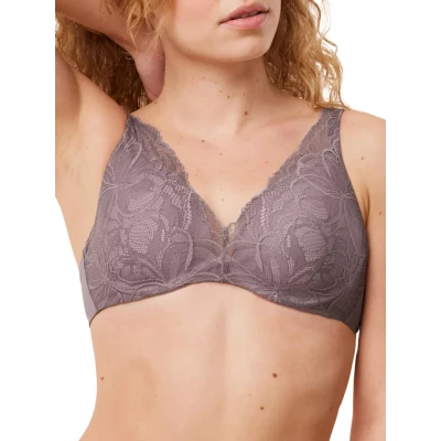 Image of Triumph Womens Body Make Up Illusion Lace High Apex Bra Grey Polyamide Size 38C