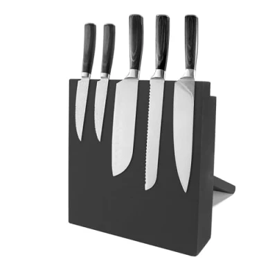 Image of YKUKIZEE Magnetic Knife Block, Powerful Wooden Organiser Stand and Storage Rack, Black Wood Holder for Knives