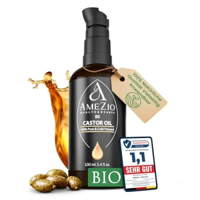 Image of Organic Cold Pressed Castor Oil for Hair, Face, Body, Skin I 100% Natural and Sustainable Cosmetics Care Vegan Cruelty Free 100 ml