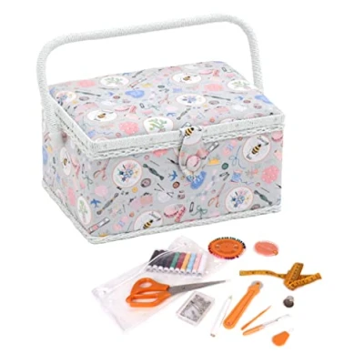 Image of Hobby Gift Filled Sewing Box Craft &amp; Storage, Basket with 94 Piece Kit Included, Medium, Homemade, 18.5 x 25.5 14.5cm
