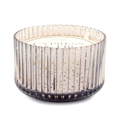 Image of Paddywax Holiday Candles Cypress &amp; Fir Mercury Glass 3 Wick Luxury Artisan Scented Candle, 425g, Silver