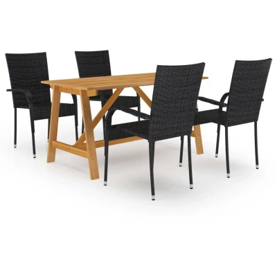 Image of vidaXL 5 Piece Garden Dining Set Black