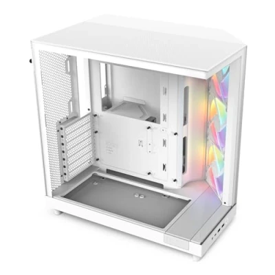 Image of NZXT H6 Flow RGB CC H61FW R1 Compact Dual Chamber Mid Tower Airflow Case Includes 3 x 120mm Fans Panoramic Glass Panels High Performance Cable Management White