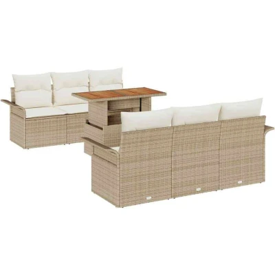 Image of vidaXL 7 Piece Garden Sofa Set with Cushions Beige Poly Rattan