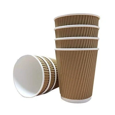 Image of We Can Source It Ltd 300 X 12oz / 360ml Kraft Triple Walled Disposable Paper Ripple Cups
