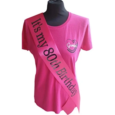 Image of Gemini Ribbons Pink It&#039;s my 80th Birthday Sash Holographic Party Womens Mens Gift