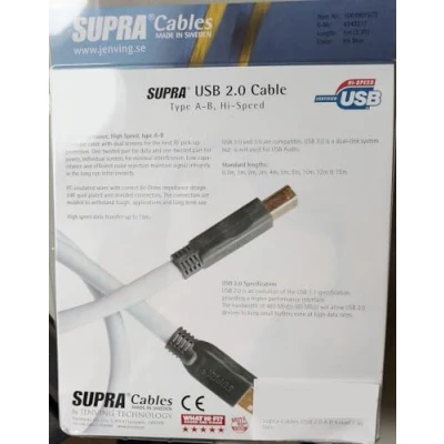 Image of Supra Cables USB 2.0 Cable, 1.0m, Type A B, for Audio and Data Transfer over Long Distances