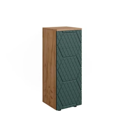 Image of Vicco Midi cabinet Irma, Gold power oak/Green, 30 x 81 cm with 1 drawer, 2 compartments, bathroom