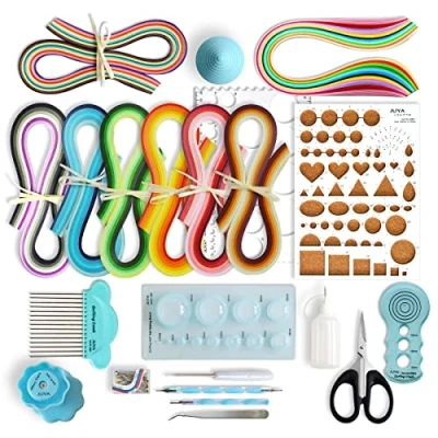 Image of JUYA Paper Quilling Kit with 960 Strips and 14 Tools (Blue Tools, Width 5mm)