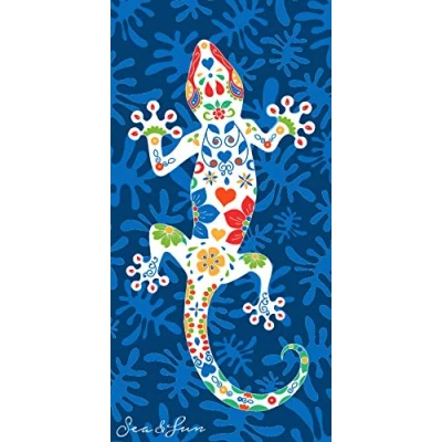 Image of Miracle Home. Microfibre Beach Lizard Towel, 100% Polyester, Multicoloured, 75 x 145 cm