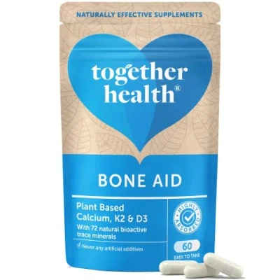 Image of Bone Aid Together Health Plant Based Calcium &amp; Vitamins K2 D3 Vegan Friendly Made in The UK Pack of 3 180 Vegecaps