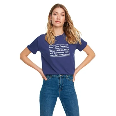 Image of Trendyol Women Regular Basic Crew Neck Knit T Shirt Navy Blue